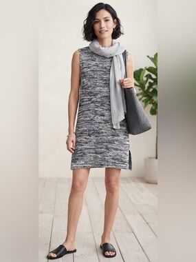 Eileen Fisher Organic Linen Marled Knit Sleeveless Sweater Tunic Dress Gray M